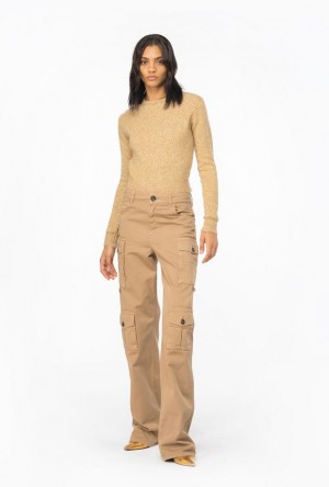 Pinko Lurex Mesh Jacquard Pullover CAMEL/GOLD | SN-PKO33454