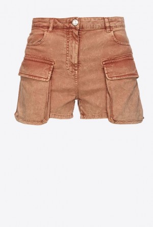 Pinko Marbled Drill Cargo Shorts CHESTNUT/COGNAC BROWN | SN-PKO33996