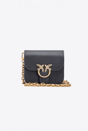 Pinko Micro Love Bag Bell In Leather BLACK-ANTIQUE GOLD | SN-PKO32839