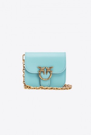 Pinko Micro Love Bag Bell In Leather SEA BLUE-ANTIQUE GOLD | SN-PKO32440