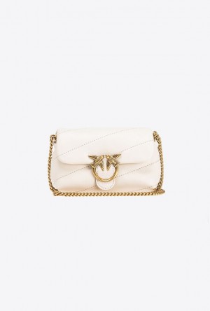 Pinko Micro Love Bag Puff Maxi Quilt WHITE+WHITE-ANTIQUE GOLD | SN-PKO34347