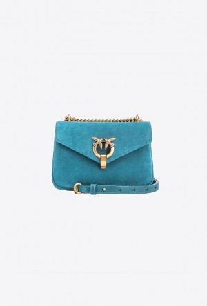 Pinko Mini Cupido Bag Messenger In Suede PACIFIC BLUE-ANTIQUE GOLD | SN-PKO32581