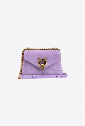 Pinko Mini Cupido Bag Messenger In Suede PURPLE TULIP-ANTIQUE GOLD | SN-PKO32750