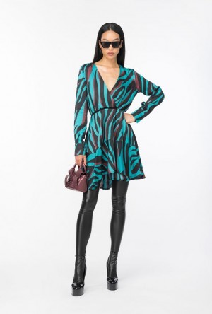 Pinko Mini Dress With Psychedelic Zebra Print GREEN/BLACK/BURGUNDY | SN-PKO33068