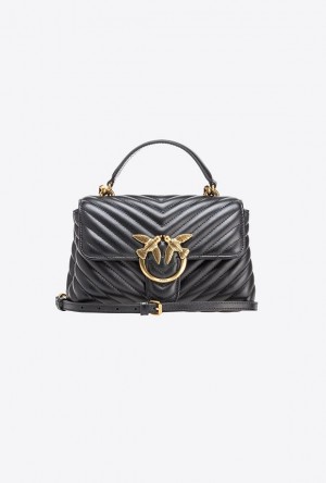 Pinko Mini Lady Love Bag Puff Chevron BLACK-ANTIQUE GOLD | SN-PKO32884