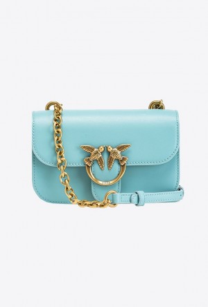 Pinko Mini Love Bag Bell In Leather SEA BLUE-ANTIQUE GOLD | SN-PKO32668