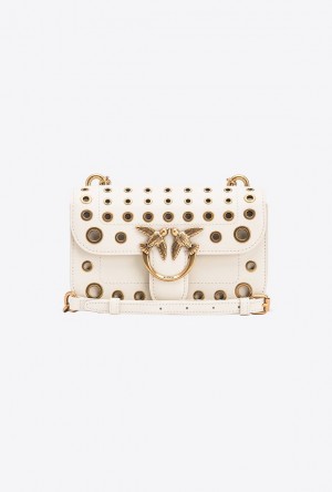 Pinko Mini Love Bag Bell With Metal Eyelets WHITE+WHITE-ANTIQUE GOLD | SN-PKO32547