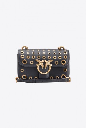 Pinko Mini Love Bag Bell With Metal Eyelets BLACK-ANTIQUE GOLD | SN-PKO32548