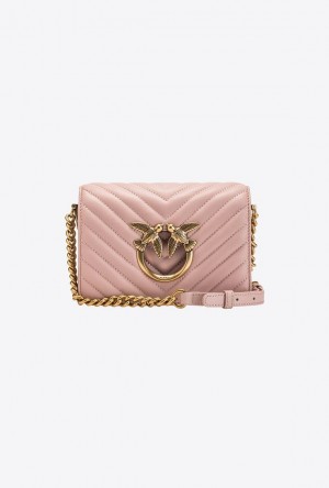 Pinko Mini Love Bag Click Chevron PINK/DUSTY PINK-ANTIQUE GOLD | SN-PKO32508