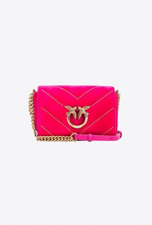 Pinko Mini Love Bag Click In Velvet With Studs CHERRY-ANTIQUE GOLD | SN-PKO32543