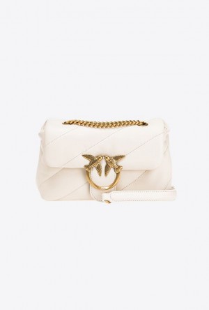 Pinko Mini Love Bag Puff Maxi Quilt WHITE+WHITE-ANTIQUE GOLD | SN-PKO32491