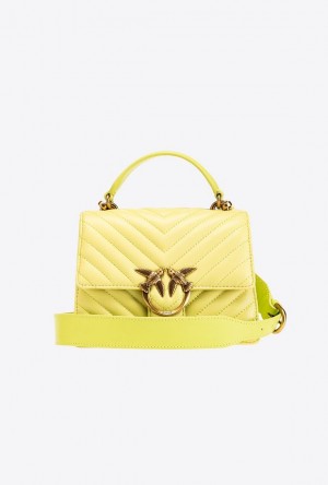 Pinko Mini Love Bag Top Handle Light Chevron CITRON YELLOW-ANTIQUE GOLD | SN-PKO32470