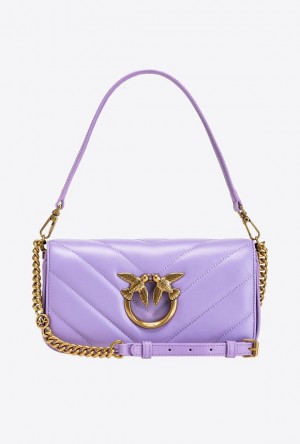 Pinko Mini Love Bag Click Baguette Big Chevron PURPLE TULIP-ANTIQUE GOLD | SN-PKO32599