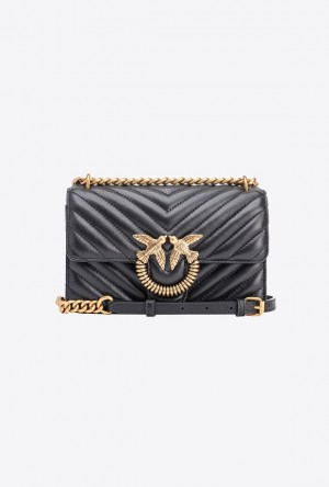 Pinko Mini Love Bag One Chevron Jewel BLACK-ANTIQUE GOLD | SN-PKO32700