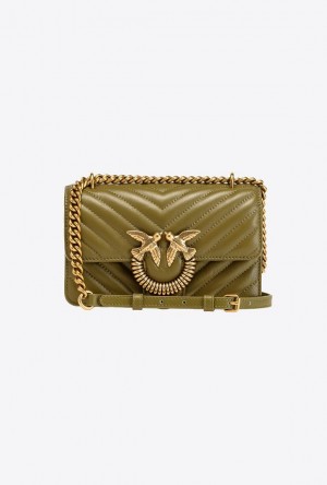 Pinko Mini Love Bag One Chevron Jewel FIR GREEN-ANTIQUE GOLD | SN-PKO32409