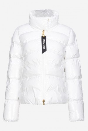 Pinko Padded Crystal Nylon Pea Jacket SNOW WHITE | SN-PKO33579