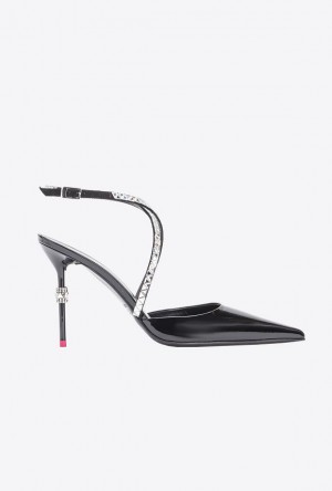 Pinko Patent Leather Slingback Shoes With Rhinestones LIMO BLACK | SN-PKO34152