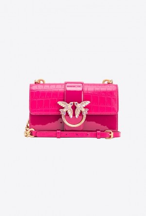 Pinko Pinko Galleria Crocodile Patent Leather Mini Love Bag One PINKO PINK-BRUSHED GOLD | SN-PKO32644