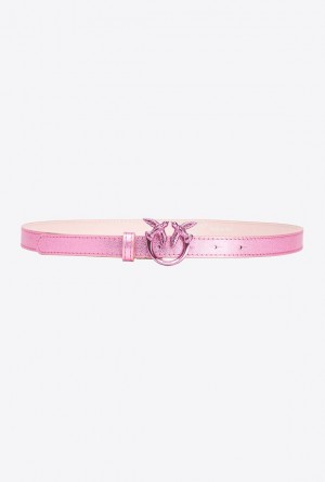 Pinko Pinko Galleria Laminated Pink Belt With Love Birds 2cm BLUSH PINK-BLOCK COLOUR | SN-PKO34177