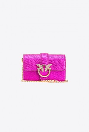 Pinko Pinko Galleria Laminated Reptile Micro Love Bag One PINKO PINK-BRUSHED GOLD | SN-PKO32936