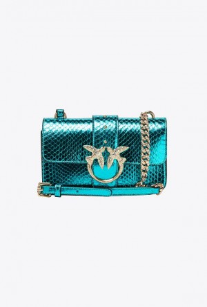 Pinko Pinko Galleria Laminated Reptile Mini Love Bag One PETROL-SHINY GOLD | SN-PKO32964