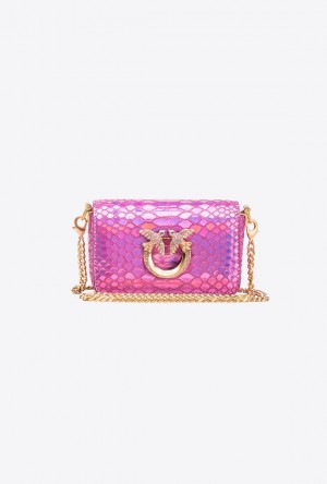 Pinko Pinko Galleria Micro Love Bag Click In Holographic Reptile Skin LAMINATED PINK-BRUSHED GOLD | SN-PKO32664