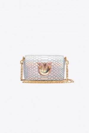 Pinko Pinko Galleria Micro Love Bag Click In Holographic Silver Reptile Skin LAMINATED SILVER-BRUSHED GOLD | SN-PKO32940