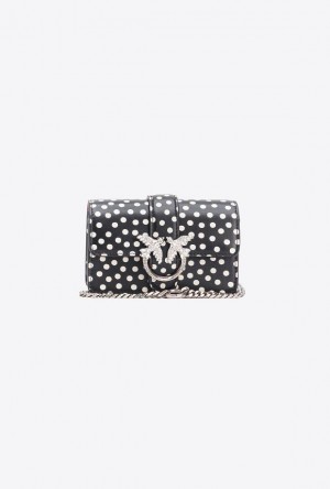 Pinko Pinko Galleria Micro Love Bag One In Polka Dot Print BLACK/WHITE-OLD SILVER | SN-PKO32421