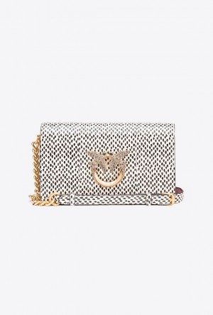 Pinko Pinko Galleria Mini Love Bag Click In Polka Dot-printed Reptile Skin WHITE/BLACK-BRUSHED GOLD | SN-PKO32340