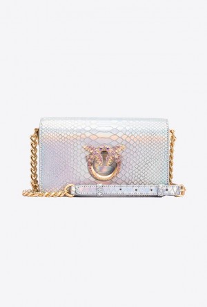 Pinko Pinko Galleria Mini Love Bag Click In Holographic Silver Reptile Skin LAMINATED SILVER-BRUSHED GOLD | SN-PKO32655