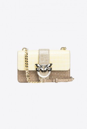 Pinko Pinko Galleria Mini Love Bag One In Shiny Two-tone Crocodile-print Leather S14L | SN-PKO32916