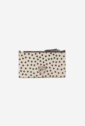 Pinko Pinko Galleria Polka-dot Card Holder With Zip BLACK/WHITE-OLD SILVER | SN-PKO34296