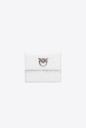 Pinko Pinko Galleria Small Wallet In White Crocodile-print Leather WHITE+WHITE-OLD SILVER | SN-PKO34268