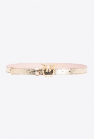 Pinko Pinko Galleria Thin Laminated Belt With Love Birds 2cm GOLD-BLOCK COLOUR | SN-PKO34174