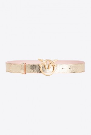 Pinko Pinko Galleria Thin Laminated Belt With Love Birds 3cm GOLD-BLOCK COLOUR | SN-PKO34187