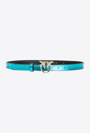 Pinko Pinko Galleria Thin Laminated Reptile Skin Belt PETROL-SHINY GOLD | SN-PKO34189