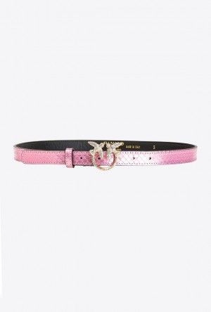 Pinko Pinko Galleria Thin Laminated Reptile Skin Belt POWDER PINK-SHINY GOLD | SN-PKO34190