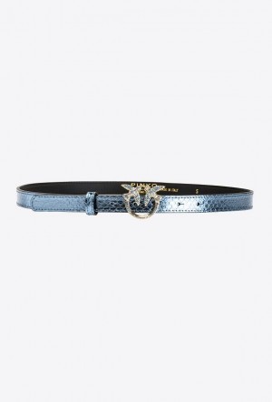 Pinko Pinko Galleria Thin Laminated Reptile Skin Belt LIGHT BLUE-SHINY GOLD | SN-PKO34191