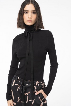 Pinko Pinko Reimagine Silk-blend Turtleneck Sweater By Patrick Mcdowell LIMO BLACK | SN-PKO33405