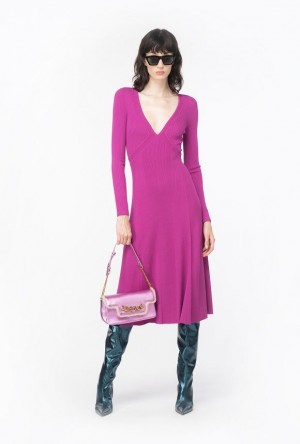 Pinko Plated Knit Midi Dress BOUGAINVILLEA PURPLE | SN-PKO33097