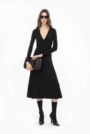 Pinko Plated Knit Midi Dress LIMO BLACK | SN-PKO33017