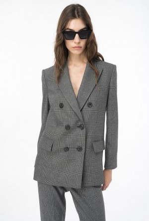 Pinko Prince-of-wales Flannel Blazer GREY/BLACK | SN-PKO33906