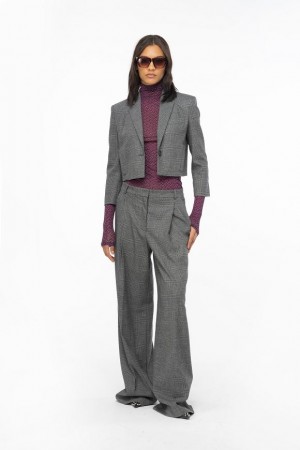 Pinko Prince-of-wales Flannel Palazzo Trousers GREY/BLACK | SN-PKO33800