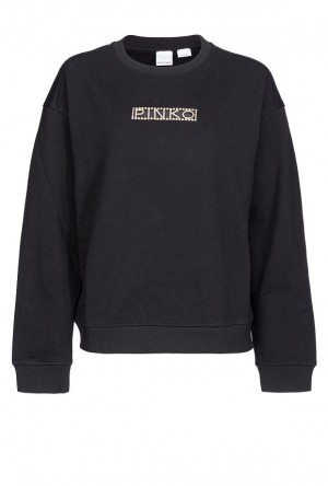 Pinko Rhinestone Logo Sweatshirt LIMO BLACK | SN-PKO33428