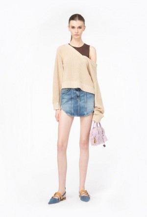 Pinko Ribbed Cotton And Cashmere Pullover BEIGE-CHAMOIS | SN-PKO33228