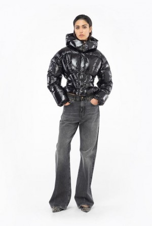 Pinko Short Crystal Nylon Down Jacket LIMO BLACK | SN-PKO33644