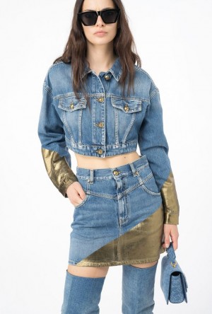 Pinko Short Golden Denim Jacket LIGHT BLUE/GOLD | SN-PKO33593