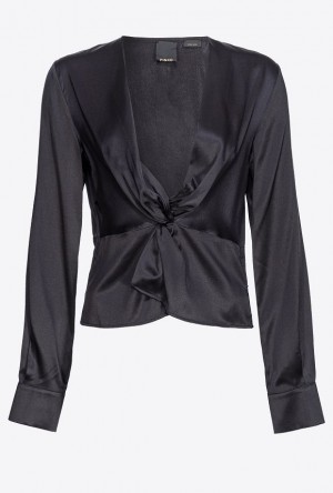 Pinko Silk Blouse With Twist Detail LIMO BLACK | SN-PKO33304