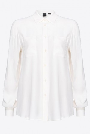 Pinko Silk-blend Shirt With Breast Pocket VANILLA ICE-CREAM WHITE | SN-PKO33150