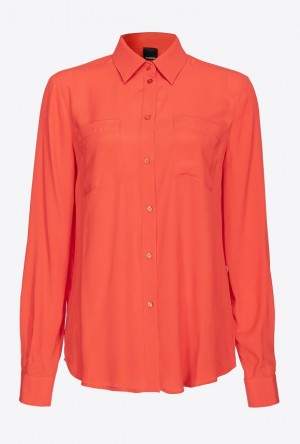 Pinko Silk-blend Shirt With Breast Pocket SURIMI ORANGE | SN-PKO33166